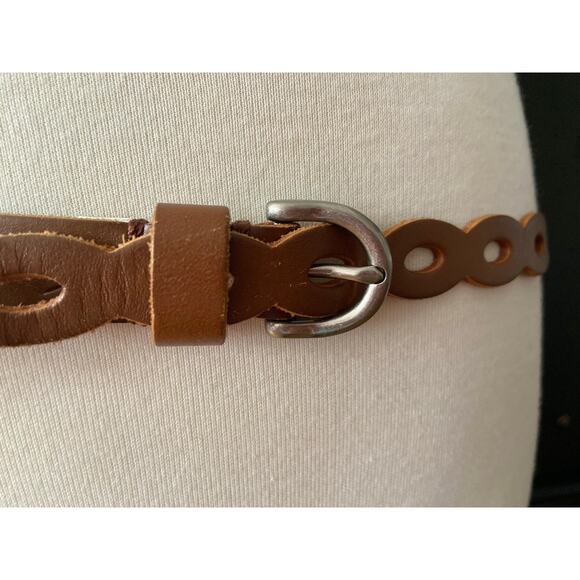 FOSSIL Brown Leather Scallop Cut Out Belt Womens sz L - Picture 3 of 10